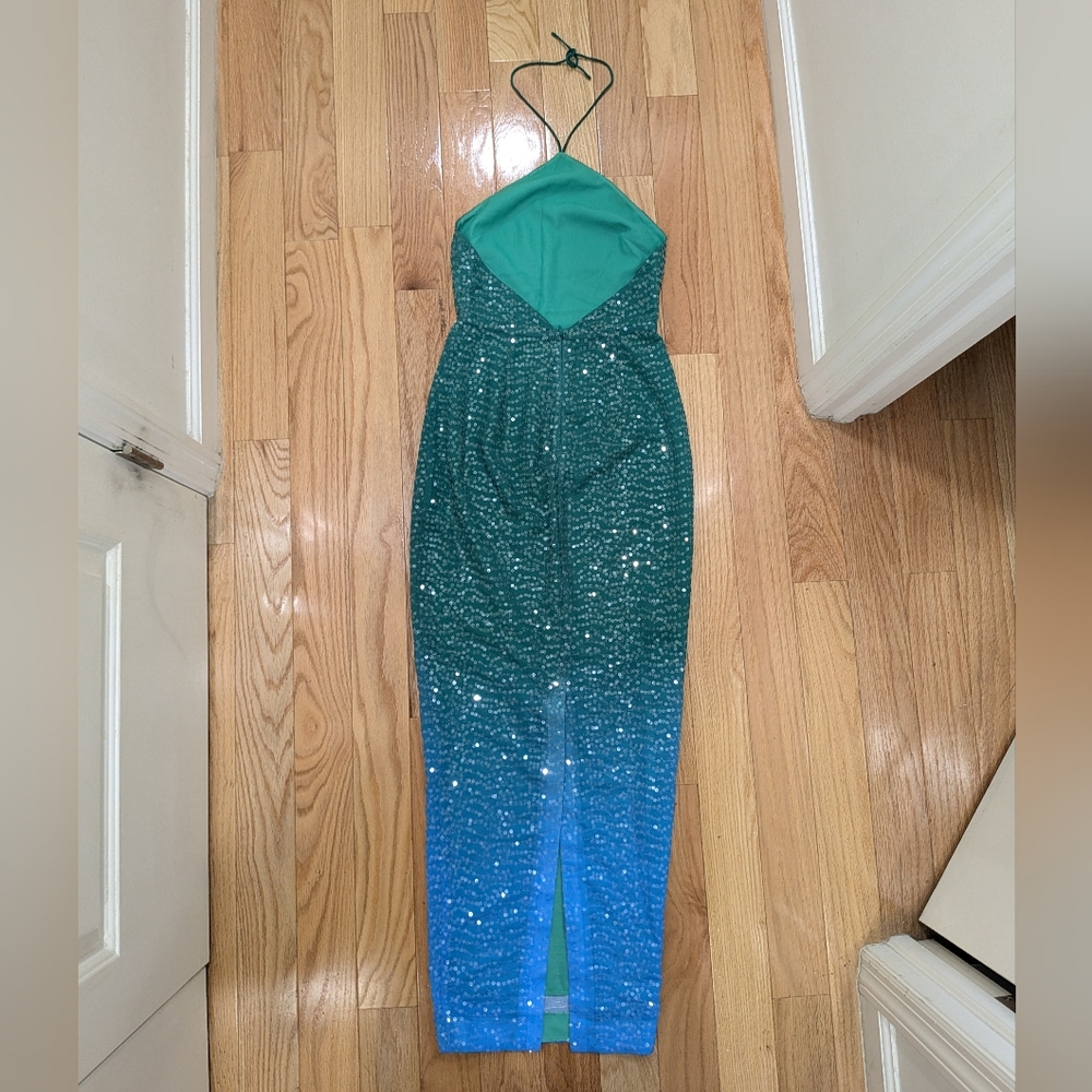 Halter Sequin Ombre Maxi Dress in Teal-Blue - Picture 7 of 9